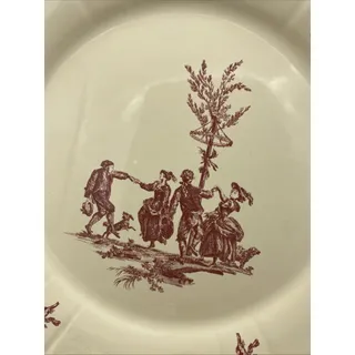 Photo of Niderviller Ceramic French Delices Quatre Saisons Pink Toile Dinner Plates 10.5”
