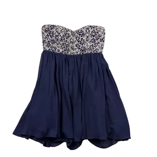 Photo of GB Strapless Mini Dress Crochet Sweetheart Neckline Medium Sequin Navy Blue Y2k