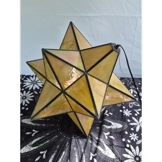Photo of 18" Moravian Star Pendant Light Iridescent Stained Glass Hanging Ceiling Fixture Chandeliers