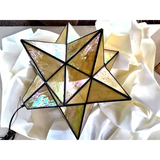 Photo of 18" Moravian Star Pendant Light Iridescent Stained Glass Hanging Ceiling Fixture Chandeliers