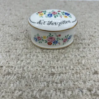Photo of VINTAGE CROWN STAFFORDSHIRE "Absent Friends Not Forgotten" TRINKET BOX ENGLAND