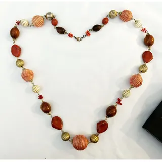 Photo of Vintage Orange Gold Beaded Necklace Fashion Jewelry