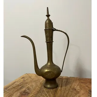 Photo of Elegant Vintage Boho Indian Brass Ewer/Pitcher with Etched Design
