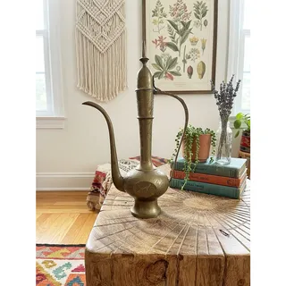 Photo of Elegant Vintage Boho Indian Brass Ewer/Pitcher with Etched Design