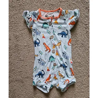 Photo of Free Birdies Dinosaur Bamboo Romper 3-6M Blue Orange Short Sleeve Zip
