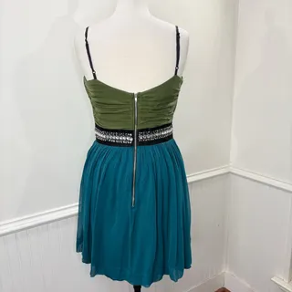 Photo of Maria Bianca Nero Size M Dress Vintage Silk Rhinestone Contrast Fit Flare Ruched