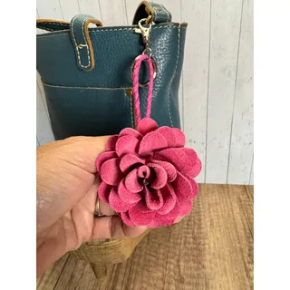 Photo of Leather Pink Flower Purse Charm Genuine Leather Rose Bag Charm NEW FAST SHIP