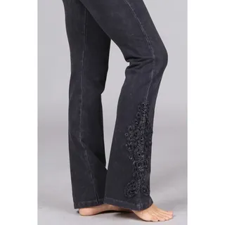 Photo of Chatoyant Mineral Wash Bootcut Crochet Lace Dark Ash Gray Small