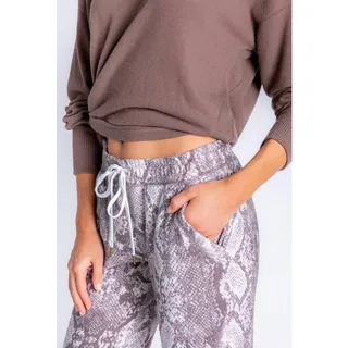 Photo of PJ Salvage Snake Bite Feather Knit Joggers Cocoa Brown Snakeskin L NEW athleisur