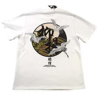 Photo of NIEPCE Yin Yang Shirt Mens Medium White Crane Graphic Embroidered Tee 1511