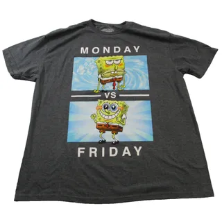 Photo of SpongeBob SquarePants Shirt Mens 2XL Gray Monday VS Friday Hybrid Apparel Funny