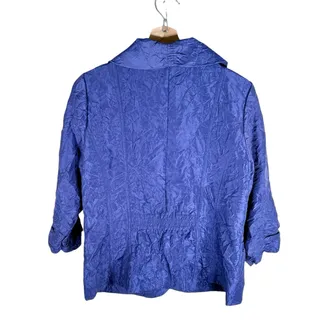 Photo of Chico's Women's 1 Medium Purple Lightweight 3/4 Sleeve Crinkle Open Front Jacket
