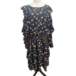 Photo of 1. State Long Sleeve Navy Floral Midi Dress Balloon Sleeve Pull On 3X NWT