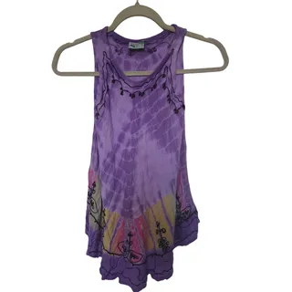 Photo of Island Expressions Womens Medium Purple Tie Dye Embroidered Boho Rayon Sundress