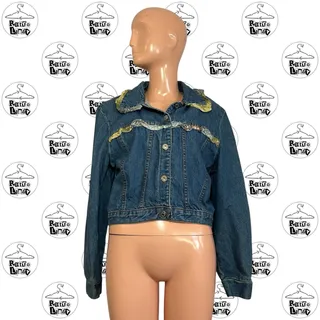 Photo of VTG 80s California Concept S Blue Denim Ruffled Jean Jacket Shoulder Pads USA