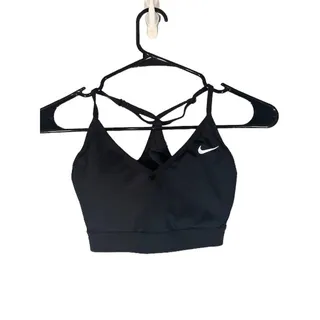 Photo of Nike Black Logo Front Racerback V-Neck Front Design Sports Bra Women Sz S