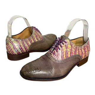 Photo of John Fluevog Womens 6.5 City Angels Oxford Brown Multi Croc Embossed Wingtip