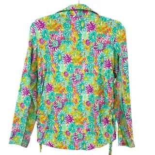 Photo of IBKUL Women Medium Top Long Sleeve 1/4 Zip Lilli Violet Floral Multi Cooling