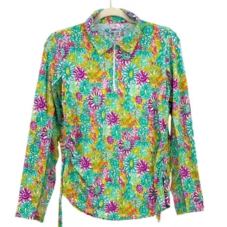 Photo of IBKUL Women Medium Top Long Sleeve 1/4 Zip Lilli Violet Floral Multi Cooling