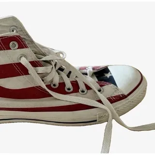 Photo of Vtg CONVERSE All Star Chuck Taylor Hi Stars & Red White Blue Woman's 9.5