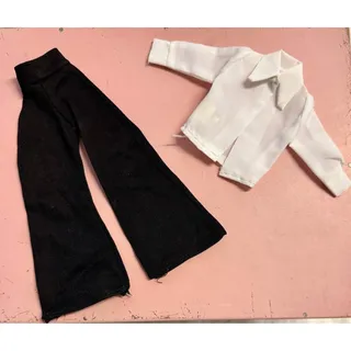 Photo of 1970s Mego Doll Clothes outfit black pants & white shirt 12" Barbie size MCMLXX
