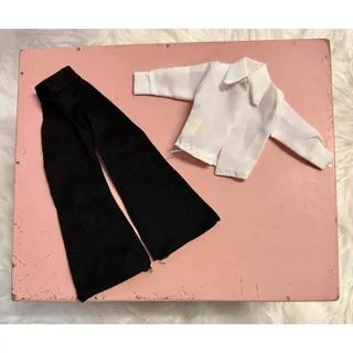 Photo of 1970s Mego Doll Clothes outfit black pants & white shirt 12" Barbie size MCMLXX