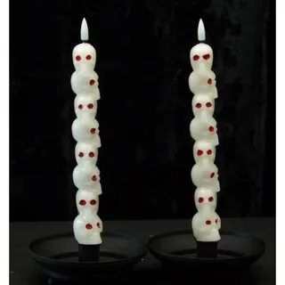 Photo of Halloween Nantucket Home Cast Iron Pedestal & Skull LED Candle Set w/Remote