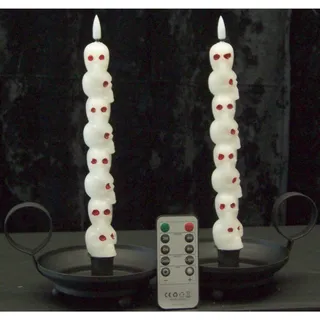 Photo of Halloween Nantucket Home Cast Iron Pedestal & Skull LED Candle Set w/Remote