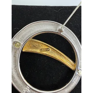 Photo of VINTAGE MONET Two Tone Gold Silver Circle Brooch Signed Modernist Pin 2.25in MCM