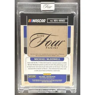 Photo of 2026 Panini Turn Four Racing Michael McDowell #MA-MMD Memorabilia Auto Red /15