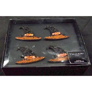 Photo of Halloween Witch Hat Napkin Rings (Set of 4) – Brand New in Box!