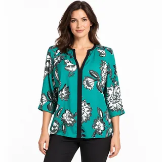 Photo of Zara Basic Teal Floral Kimono Blouse Open Front Top EUC Size XS