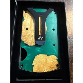 Photo of Avant Wood Minimalist Wallet Burl Wood Green Resin RFID Money Clip