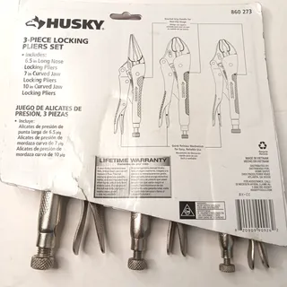 Photo of Husky 3-Piece Locking Pliers Set 6.5" Long Nose 7" & 10" Curved Jaw CR-V
