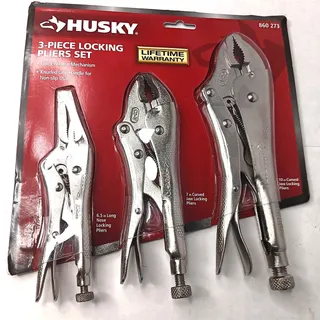 Photo of Husky 3-Piece Locking Pliers Set 6.5" Long Nose 7" & 10" Curved Jaw CR-V