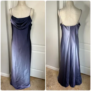 Photo of Vintage Onyx Nite Blue & Purple Ombré Satin Cowl Neck Formal Evening Gown Sz 14