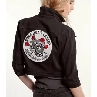 Photo of Bona Drag x Court Shop Women Embroidered Patch Denim Jacket XS Black Biker Punk