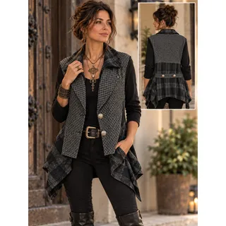 Photo of ANGELS NEVER DIE Black Gray Lagenlook Jacket Large Asymmetrical Wool Steampunk