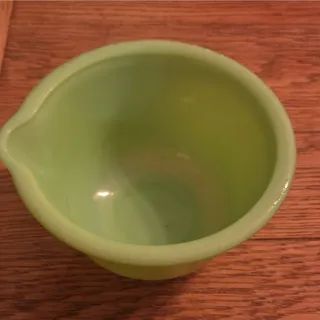 Photo of Green Glass Vintage Mixing Bowl Round Solid Glossy Finish 6.81 in Diameter
