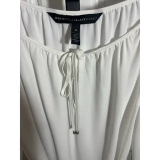 Photo of White House Black Market Women’s Ivory Key Hole Tie Neck Long Sleeve Blouse Sz 8