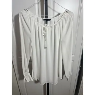 Photo of White House Black Market Women’s Ivory Key Hole Tie Neck Long Sleeve Blouse Sz 8