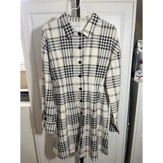 Photo of Unbranded Ivory Black Plaid Shirt Type Dress Large