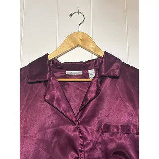 Photo of Valerie Stevens Nightshirt Womens XL Burgundy Satin Button Front Vintage Y2K