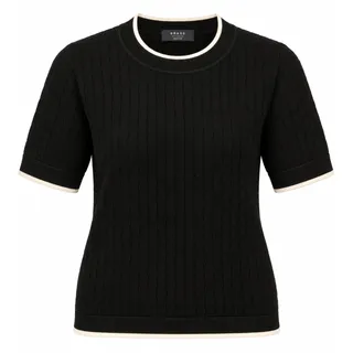Photo of BRASS Black Pointelle Knit Sweater Top Cream Trim Preppy Minimalist Medium