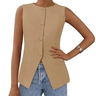 Photo of Tailored Suit Vest Business Casual Tops, Light Khaki