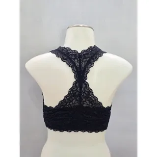 Photo of Felina Black Racerback Lace Floral Dark Boudoir Romantic Bralette Medium