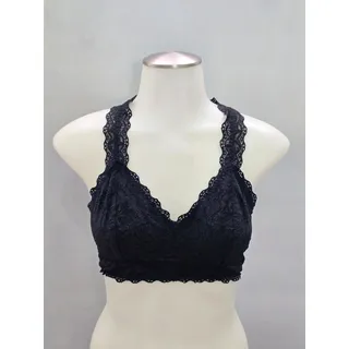 Photo of Felina Black Racerback Lace Floral Dark Boudoir Romantic Bralette Medium