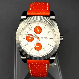 Photo of Fossil Boyfriend BQ9355 Multifunction Silver Orange Dial Leather Watch 50M