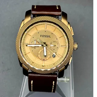 Photo of Fossil FS5075 Machine Chronograph Gold Tone Leather Strap Men's Watch 44mm