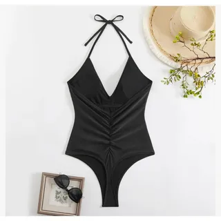 Photo of Women's One Piece Swimsuit Halter V Neck High Cut Cheeky Bathing Suit Size XL